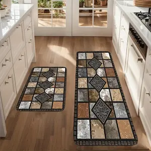 PINSOUL Kitchen Floor Mat 28x17 or 48x17inch Classic Geometric Stone Pattern 2D Printed Carpet, Non-woven Fabric Material Is Soft, Comfortable and Easy To Clean Suitable for Bedroom Bathroom Entrance Laundry Room Home Decorative Rugs Decorative Rug