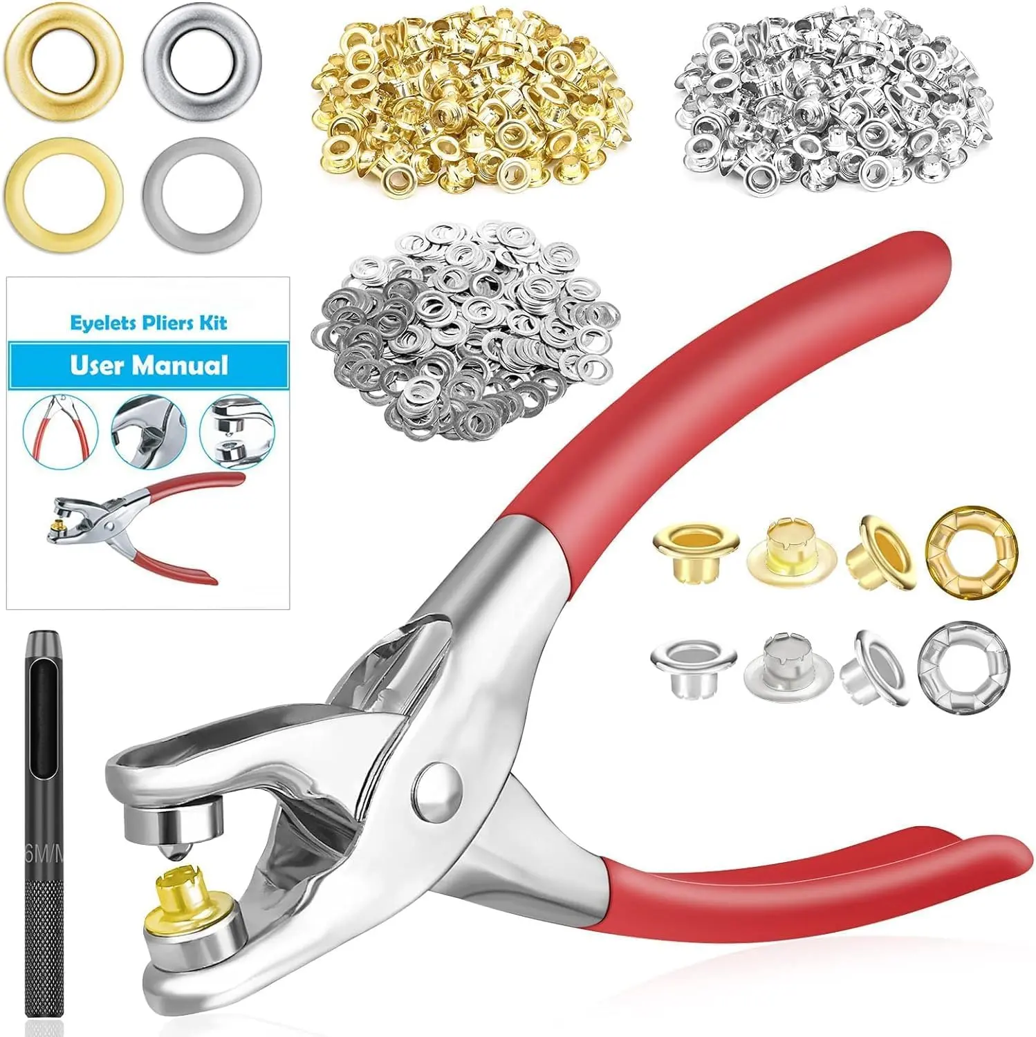 803Pcs Grommet Eyelet Pliers Kit, 1/4\" 6mm Metal Eyelets & Washers for Leather Belts Shoes & Crafts, Sewing Tools