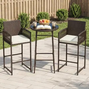 Spaco 3-Piece Patio Bar Set – White Wicker Bar Height Outdoor Table with Armchairs, All-Weather Rattan Bistro Set for Deck, Poolside, or Balcony, Round Table, Bar Stool,summervibes