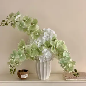 6-stem artificial hydrangea and butterfly orchid bouquet (vase not included), high-end decoration for outdoor courtyards, living rooms, and dining tables, special artificial flowers for wedding arrangements and backgrounds, bionic flowers for daily photog