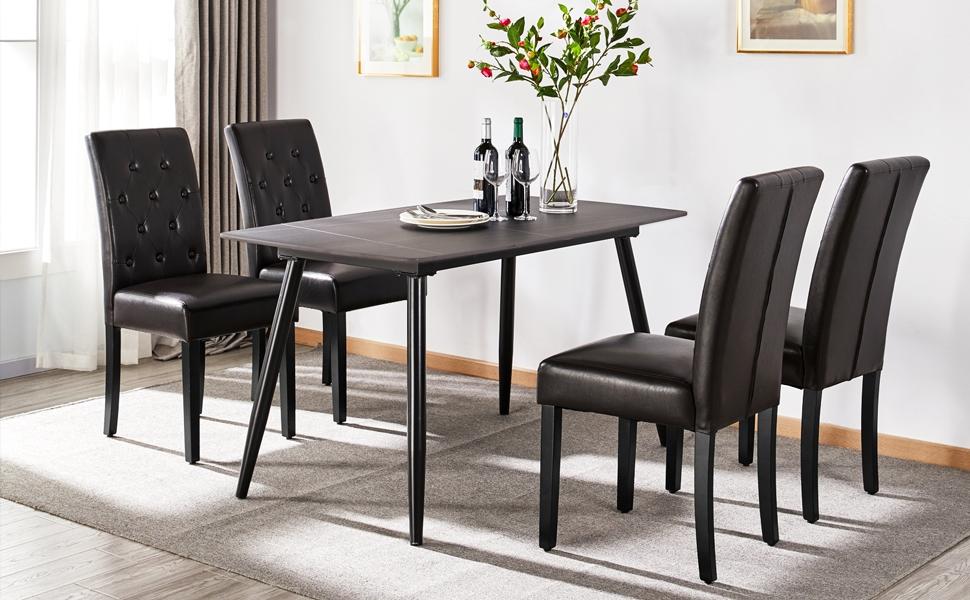 Yaheetech Faux Leather Dining Chairs, Button Tufted Dining Room Chairs with Rubber Wood Legs, Mid-Century Accent Dinner Chair for Living Room/Kitchen