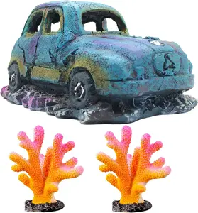 Wreck Car Fish Tank Decor Aquarium Resin Ornaments Accessories for Betta Fish Tank Landscape Decorations