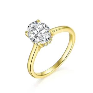 2CT Oval Shape Engagement Rings for Women, 14K Gold Plated Oval Hidden Halo Cubic Zirconia Promise Ring Wedding Band for Christmas Birthday Anniversary Gifts