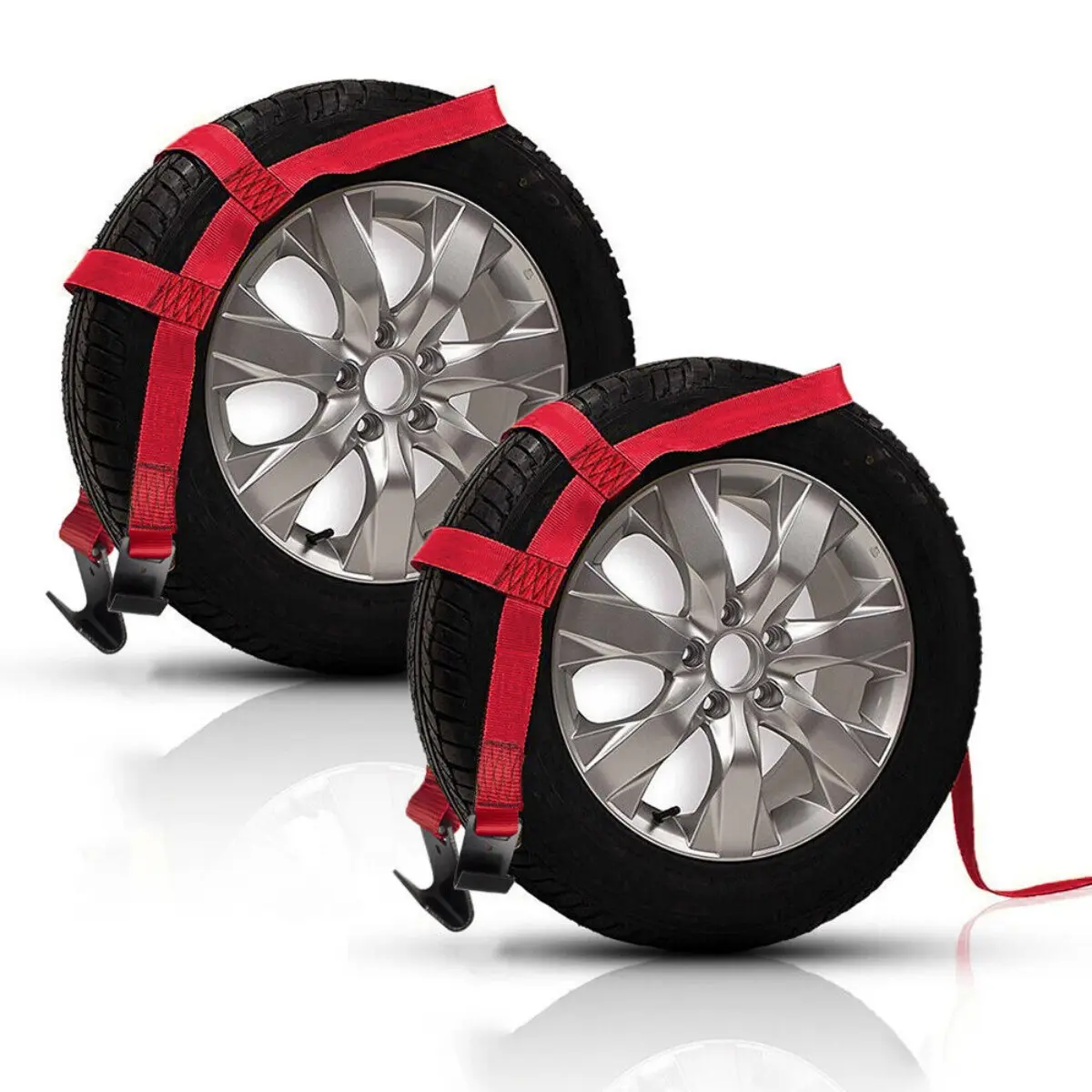 Car Accessories Kit for Car - 2Pcs Adjustable Twisted Basket Straps with Flat Hooks, Red Antislip Tire Chains, Tow Dolly Wheel Net Set for 17"-21" Rims, Vehicle Tire Repair Tools (Max Hauling Strength, Secure Towing, Father's Day Gift), Accessories For Ca