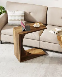 Tribesigns C-Shaped End Table for Couch, Side Table for Small Space, Small Sofa Table for Living Room, Bedroom, Rustic Brown (1)
