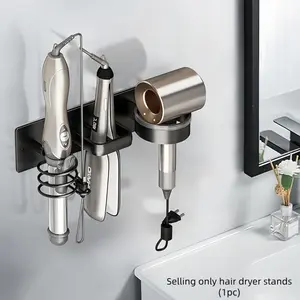 Wall Mounted Hair Tool Organizer Rack 30cm No Drilling Space Aluminum Strong Capacity, Multi-Functional Bathroom Organizing Accessories Storage for Curling Iron Hair Dryer, Hair Dryer Holder