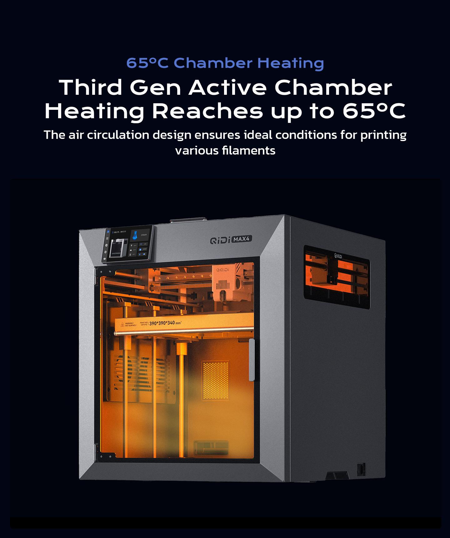 QIDI Max4 3D Printer, 390×390×340mm Build Volume, 65℃ Heated Chamber, 370℃ Nozzle, Dual Z Lead Screws, Max 800mm/s High Speed, Auto-leveling, AI camera, Polar Cooler Optional, Multi-materials