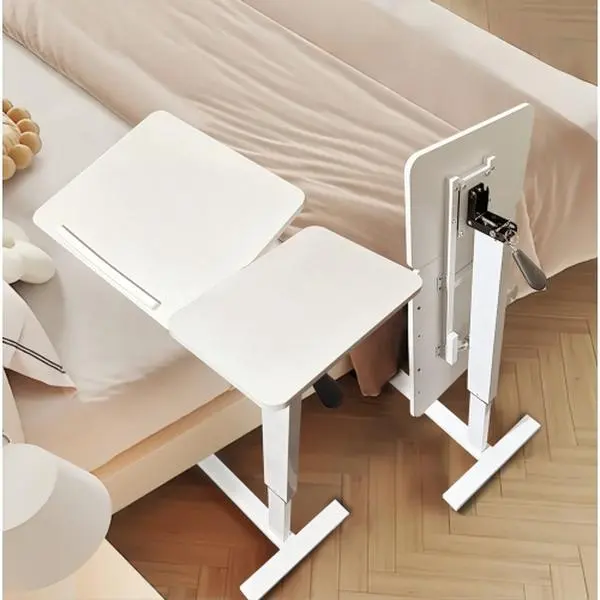 ANBUY UPGRADED Overbed Mobile Rolling Computer Desk - Furniture for Bedroom, Adjustable Height Table, Side Tables, Makeshift Desk with Wheels, Tilting Tray, H-Shaped Stable Base for Bed, Sofa