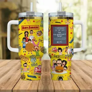 Bobs Burgers 40oz Tumbler, Cartoon Family Cup, Custom Burger Menu Stainless Steel Travel Mug