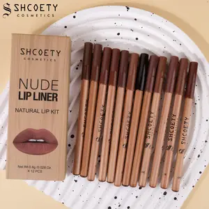 12 Pcs Nude Lip Liner Set, Natural Wood Lip Pencil Kit, Creamy Smooth Matte Formula, Long-Lasting Smudge-Resistant Lip Contour Pencils for Defined Lip Shape, Easy to Apply, Blend and Layer for Daily.