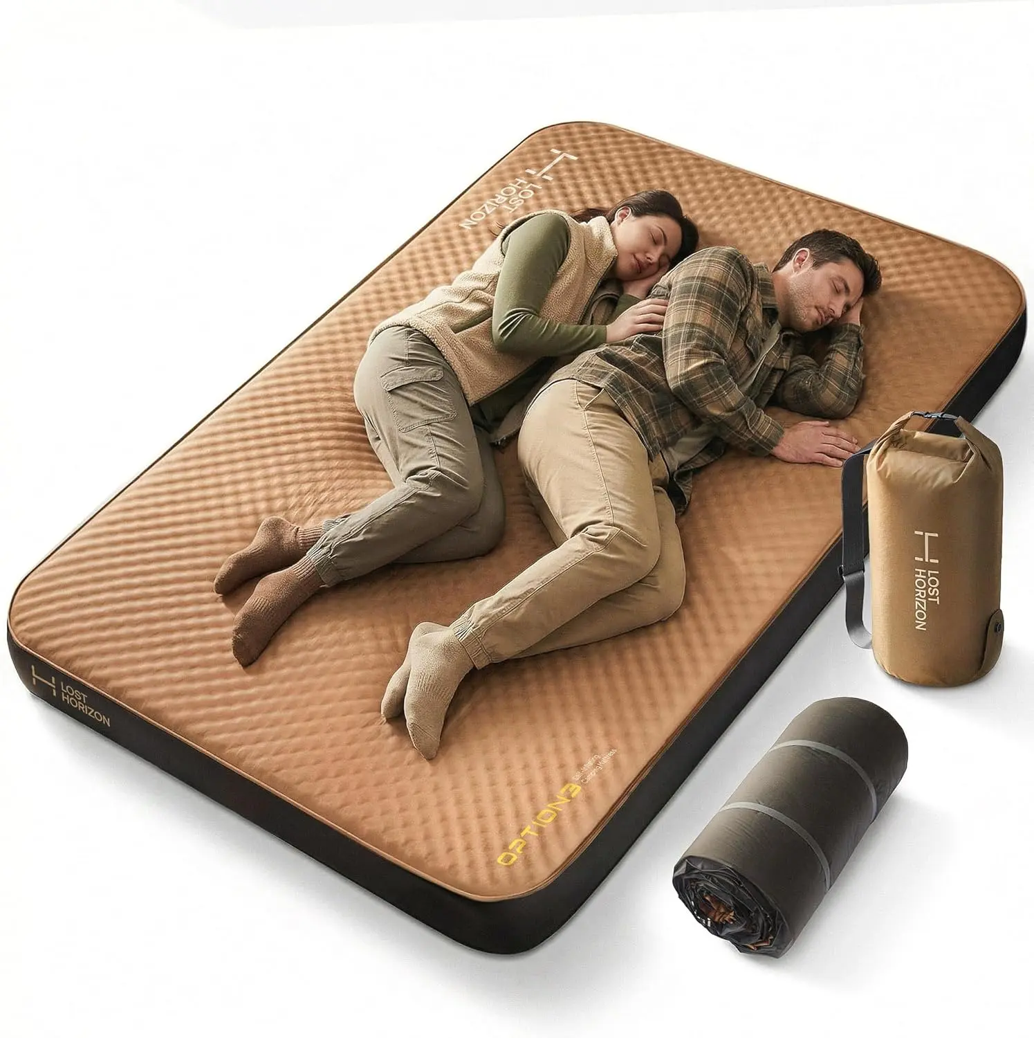 LOSTHORIZON Air & Foam Camping Mattress, Self-Inflating Sleeping Pad, 4.5" Thick, with Pump Sack