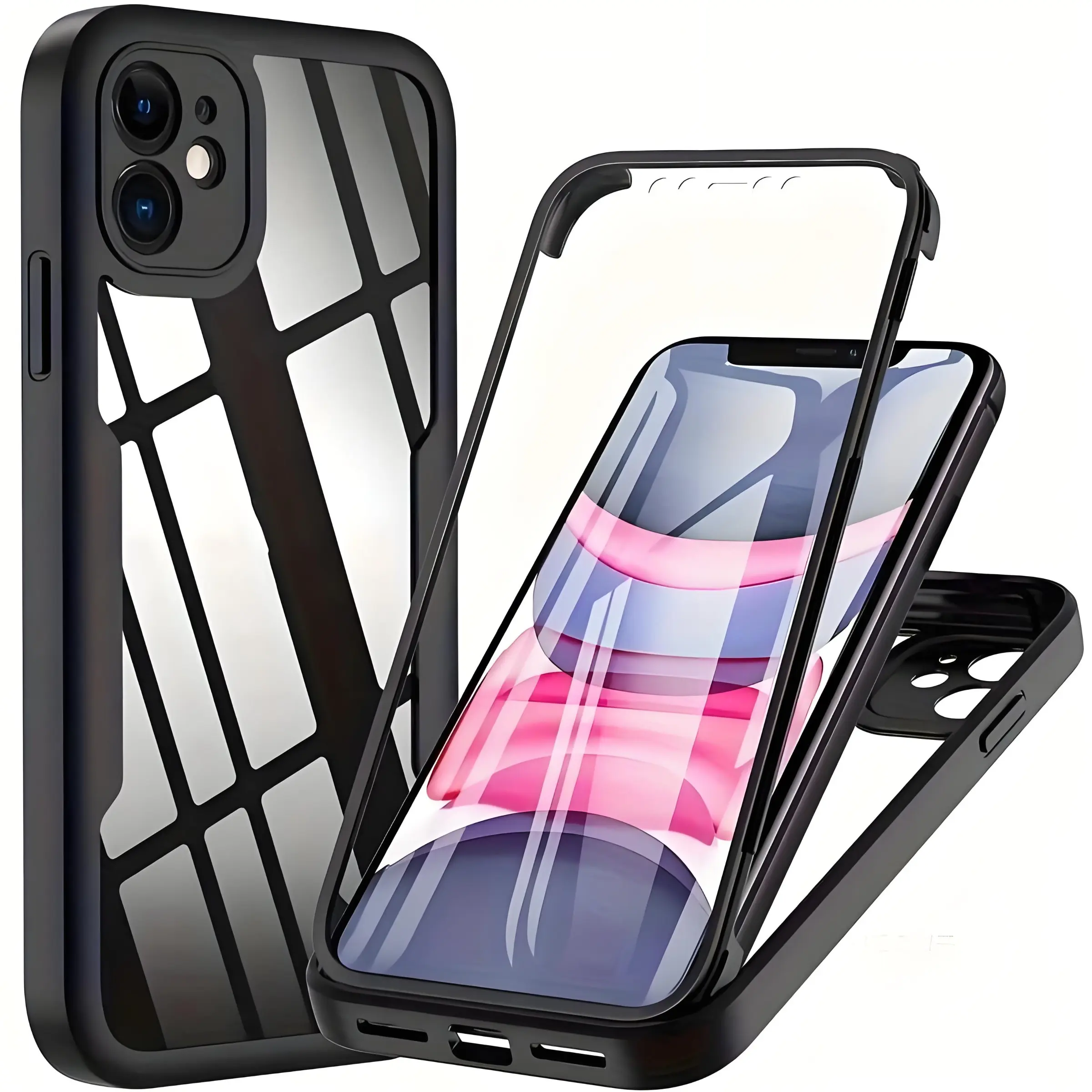 360 Full Body Front & Transparent Shockproof Protective Cover, Phone Case with Screen Protector, Protective Cover Compatible with iPhone 11 12 13 14 15 16 17 Pro Max, Protective Casing