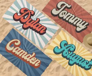 Groovy RETRO Style Personalized Beach Towel Personalized Name Bath Towel Custom Beach Towel With Name Outside Birthday Vacation Gift