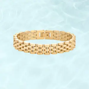 PAVOI Waterproof Watch Strap Chain Bracelet for Women - 14K Gold Plated Two Toned Stainless Steel Chunky Link Bracelet - Stainless Steel Mixed Metals Statement Gold Jewelry