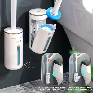 Wall-mounted Disposable Toilet Brush Cleaner with 8PCS Brush Head,Bathroom Long Handle Cleaning Brush Toilet Accessories,No-rinse Replaceable Toilet Brush Head Essential Items for Home (1 + 24)