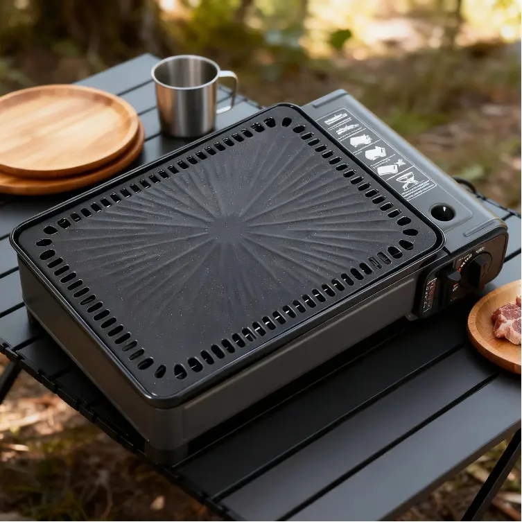 CNCEST Portable Dual-Fuel Barbecue Grill Stove - Copper-Accented Butane/LPG Tabletop Outdoor Cooker, Adjustable Firepower, 3.2kg/7.05lbs Lightweight Stainless Steel & Iron Build, Efficient Burning, Compact Carry Case for Outdoor Cooking, Traveling, Trekki