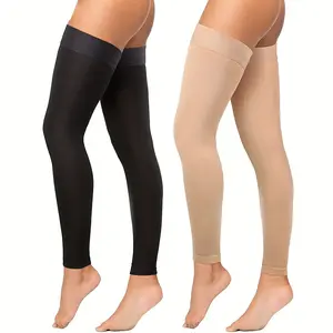 Thigh High Compression Stockings Footless for Women, Opaque Support Hose, 20-30mmHg Graduated Compression Socks with Silicone Band for Varicose Veins, Edema, DVT, Thighhighs