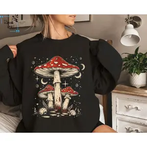 Boho Retro Hippie Mushrooms Natural Sweatshirt, Cottage Core tee, Aesthetic Mushroom Sweater, Vintage Botanical Hoodie, Boho Mushrooms Hoody