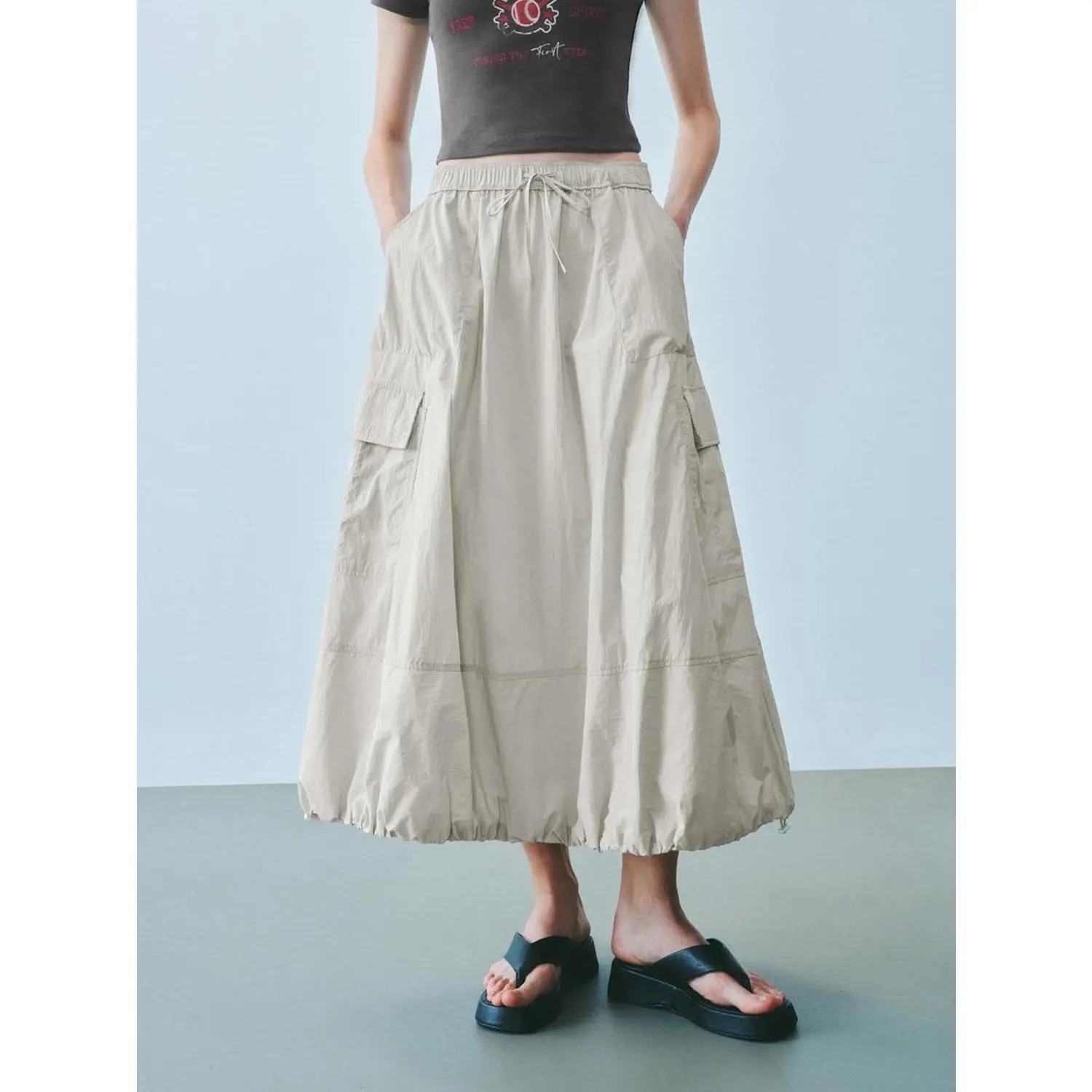URBAN REVIVO 2026 Women's Minimalist Plain Cotton Blend Cargo Cut Maxi Skirt - Comfortable Fit, Basic Casual Bottoms, Standard Sizes Essential Summer Womenswear, Fabric
