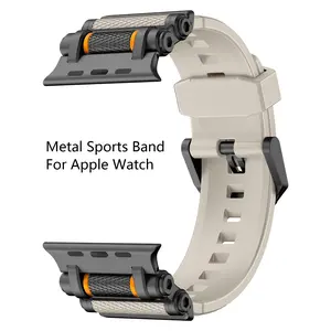 Sports Band for Apple watch Ultra 2/49mm, Smart Watch Accessories, Smartwatch Accessories, Military-Grade Silicone with Stainless Steel Connector, Compatible with All Series 10-4 & SE, Waterproof Sport Strap (44-49mm) -Black Starlight