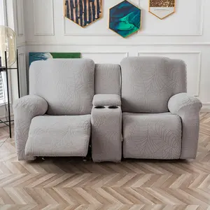 Jacquard Recliner Sofa Cover with Center Console; Soft 2-Seater Couch Covers; Machine-Washable Furniture Protector for Living Room & Bedroom