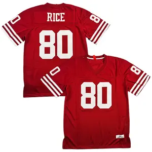 Men's #80 90s football jersey Sewing embroidery Classic V-neck red Short Sleevemesh ventilation Suitable for daily rugby training matches Outdoor sportswear Cheap High Quality RICE 1994 American football jersey sports fan apparel M-3XL Christmas gift