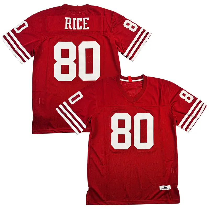 Men's #80 1994 RICE Classic V-Neck Red Short-Sleeve Mesh Ventilation Football Jersey Style, Sewn Embroidery Sports Fan Apparel (M-3XL) for Rugby Training & Matches