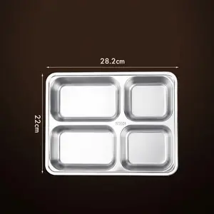 Stainless Steel Lunch Tray, 1 Count Food Compartment Tray, Serving Tray with Compartments for Canteen, Kitchen Storage and Organization