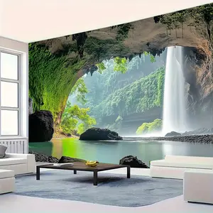 2D Flat, 1pc Extra Large Landscape Tapestry - Tropical Rainforest Waterfall Scene with Lush Greenery & Waterfall, Polyester Wall Hanging for Living Room, Bedroom, Office, Party Decor, Multiple Sizes Available, No Electricity Needed, Waterfall Wall Decor,