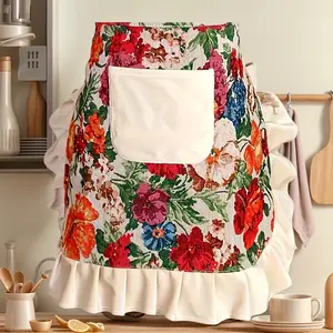 [Vintage Floral Apron] Vintage Floral Gardening Apron |   Princess Style Home Waist Apron for Kitchen Cooking, 2025 New