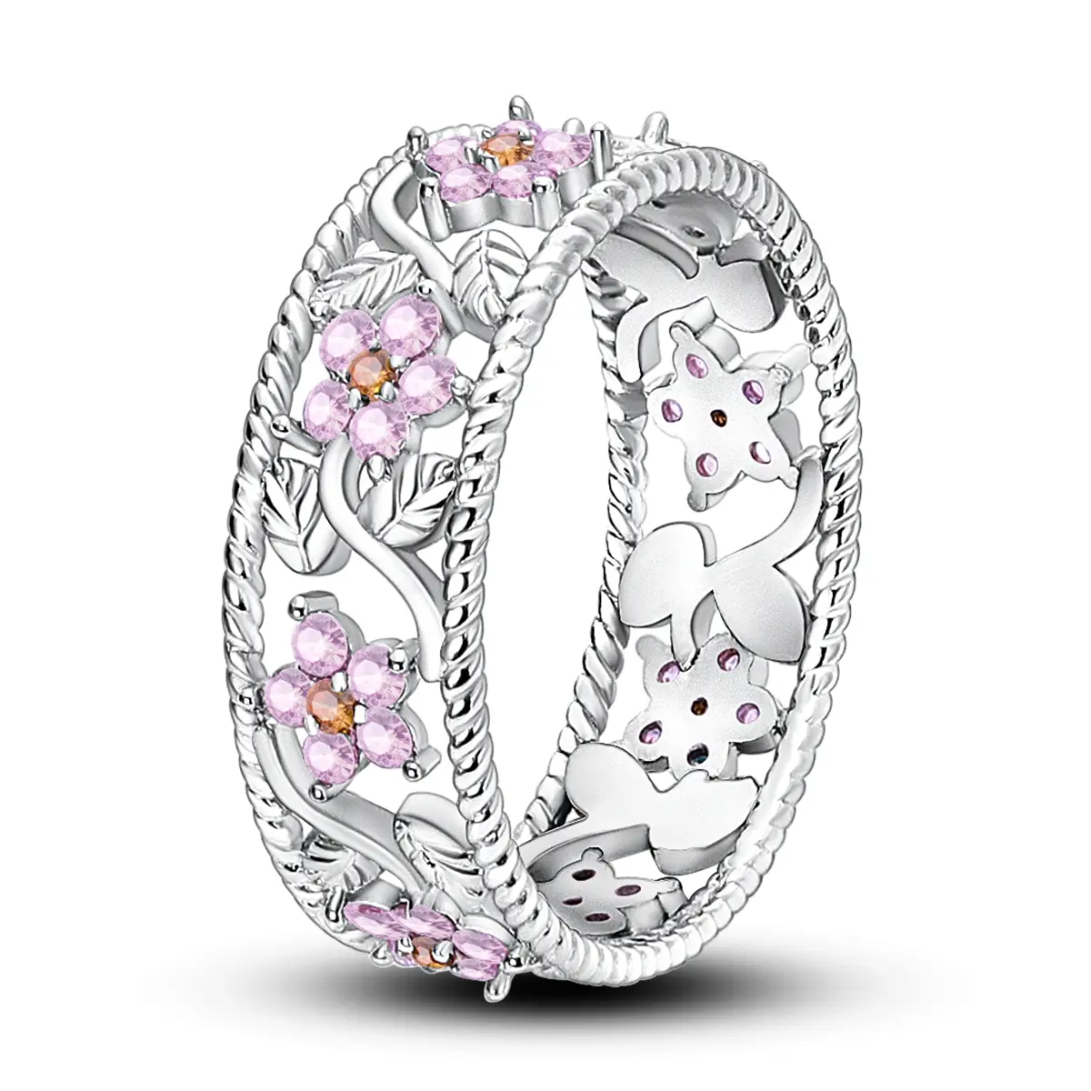 NARMO 925 Silver Fashion Ring with Pink Zircon - Delicate Blooming Begonia Design, Ideal Gift for Women, Fashion Rings