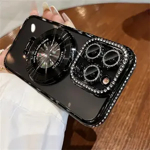 Rhinestone Decor Phone Case with Ring, Anti-shock Phone Protective Cover, Phone Accessories Compatible with iPhone 16 ProMax 15 14Plus 13 12 11Pro Max, Shockproof