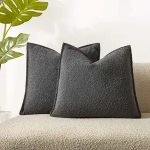 Pillow Covers 20x20 Set of 2 Decorative Throw Pillow Covers Case for Couch Sofa Bed Soft Boucle Textured Cushion Covers with Hidden Zipper for Home Decor Living Room,Dark Grey