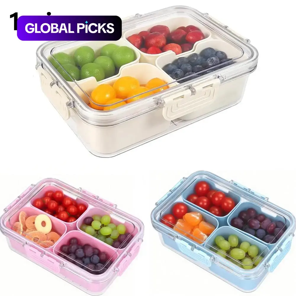 4-Compartment Snack Organizer Box with Lid, Portable Plastic Food Storage Container for Fruit, Vegetables, Meal Prep, and Parties #GLOBAL PICKS