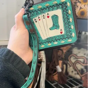 Genuine leather square wristlet wallet