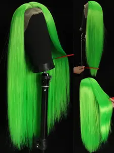 Straight Green WIG 28INCH 13X4 synthetic Lace front Wig Heat Resistant High Temperature Hair Natural Looking Daily Party Use Stylish Wig
