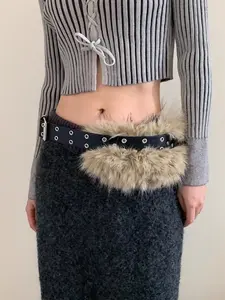 New American Style Punk Y2K Faux Fur Belt, Trendy Streetwear Accessory, Perfect for All Seasons, Unique Women's Fashion Design Belt, PU Leather Belts