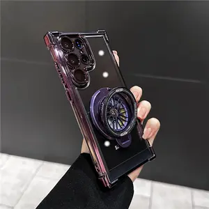 Fashion Magnetic Gyro Decompression Bracket Phone Case for Samsung Galaxy S26 S25 S24 S23 S22 Plus Ultra Fe Electroplating Four-Corner Thickened Drop-Resistant Space Shell