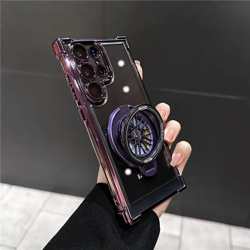 Fashion Magnetic Gyro Decompression Bracket Phone Case for Samsung Galaxy S26 S25 S24 S23 S22 Plus Ultra Fe Electroplating Four-Corner Thickened Drop-Resistant Space Shell