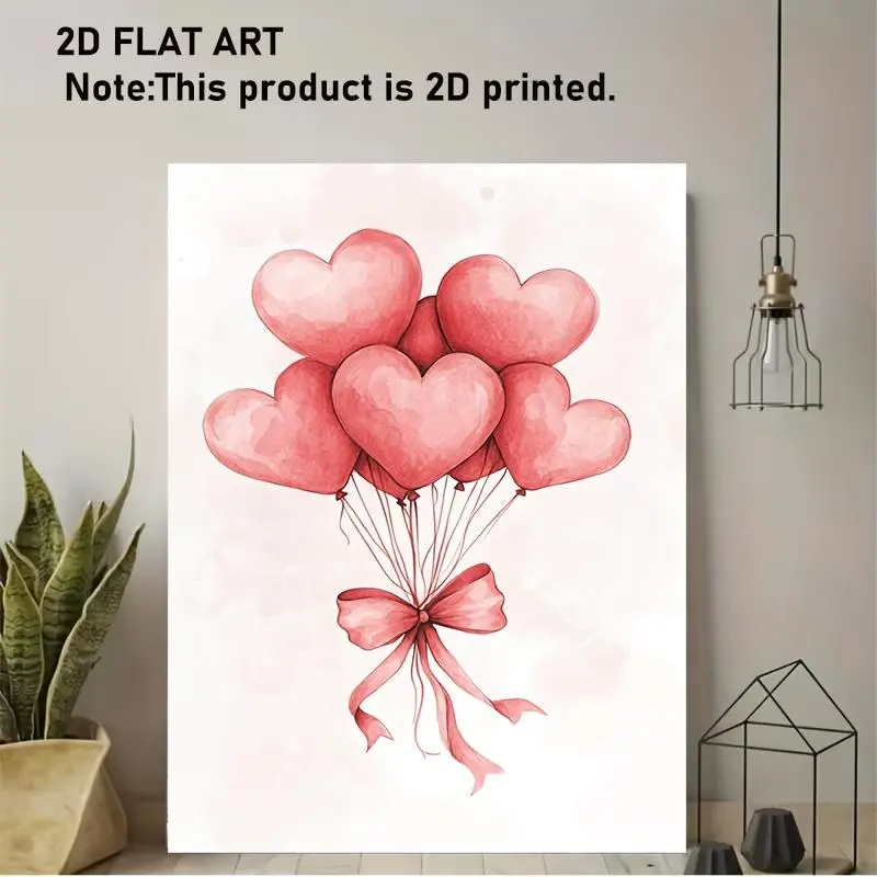 2D Flat, 1pc Vertical Heart Balloon Wall Art with Hook Frame - Modern Ribbon-Tied Balloons Suitable for, Wedding, Room Decor, Enclosed for Bedroom,, Dorm - Hanging Decoration, Space-Themed Balloon Panel, 2D Flat	