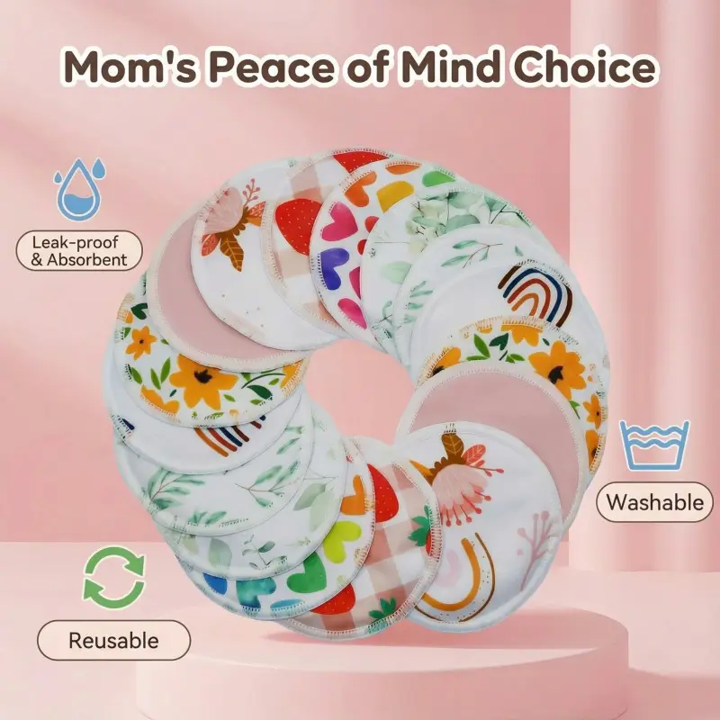 8 Pack Random Color Leak-Proof Nursing Pads, Washable Absorbent Reusable Breastfeeding Pads, Comfortable & Durable Maternity Care Support, Postpartum, Mom, Mummy