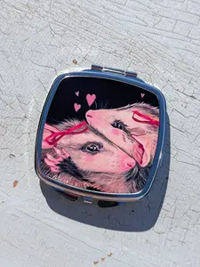 Opossum Cuddles Compact Mirror | 2.5" Metal Pocket Mirror
