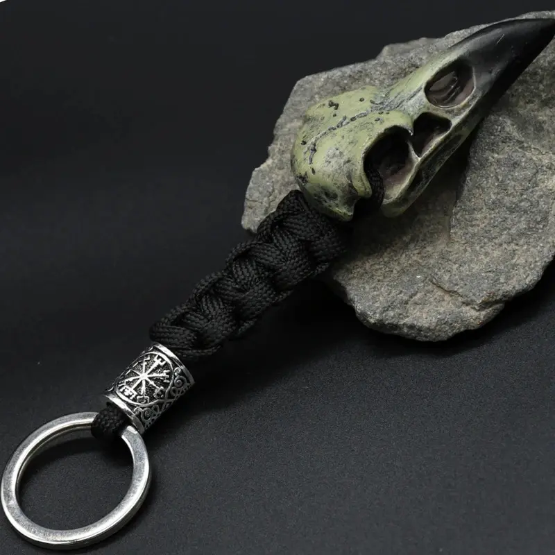 Unisex Viking Theme Keychain with Odin Raven Skull Motif, Eagle Head Pendant, Paracord Strap, Pirate Keyring, Unisex Wear