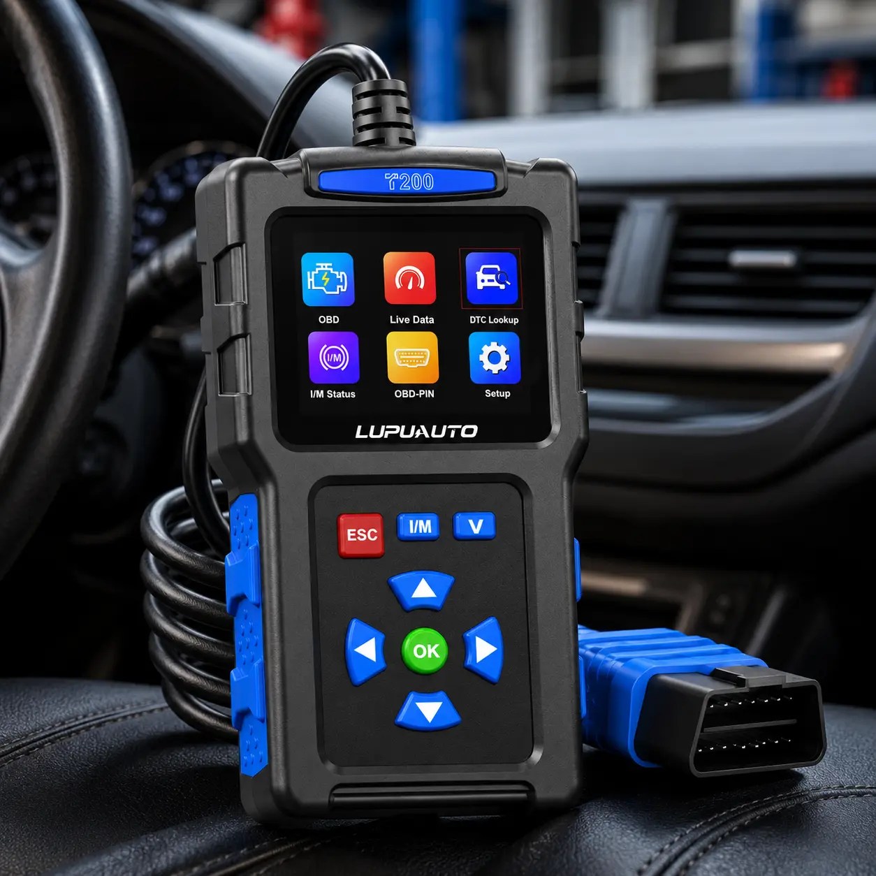 LUPUAUTO T200 OBD2 Scanner Diagnostic Tool – Code Reader with Reset, I/M Readiness & Automotive Voltage Tester, Multi-Language, for Most 1996+ OBDII Vehicles