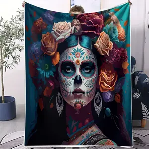 Day of The Dead Element Patterned Blanket, Suitable for All Seasons, Suitable for Beds, Sofas, Cars, Room Decorations, and Gifts, Suitable for Children and Adults