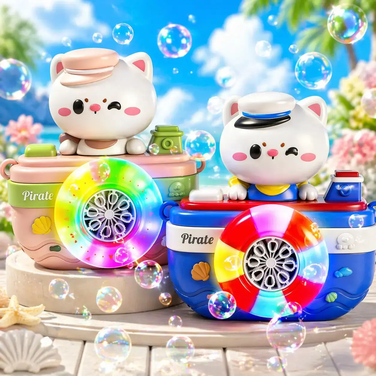 [Bye 1 Get 1 Free] Cute Bubble Machine for Kids, Automatic Bubble Maker Toy with Colorful Lights, Rechargeable Bubble Blower with 15 Packs Bubble Solution, Outdoor Summer Party Toy for Backyard Pool Beach
