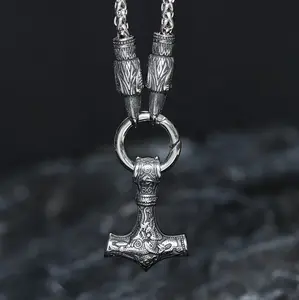 Gthic Raven & Hammer Stainless Steel Necklace for Men Women Daily Wear Fashion Jewelry