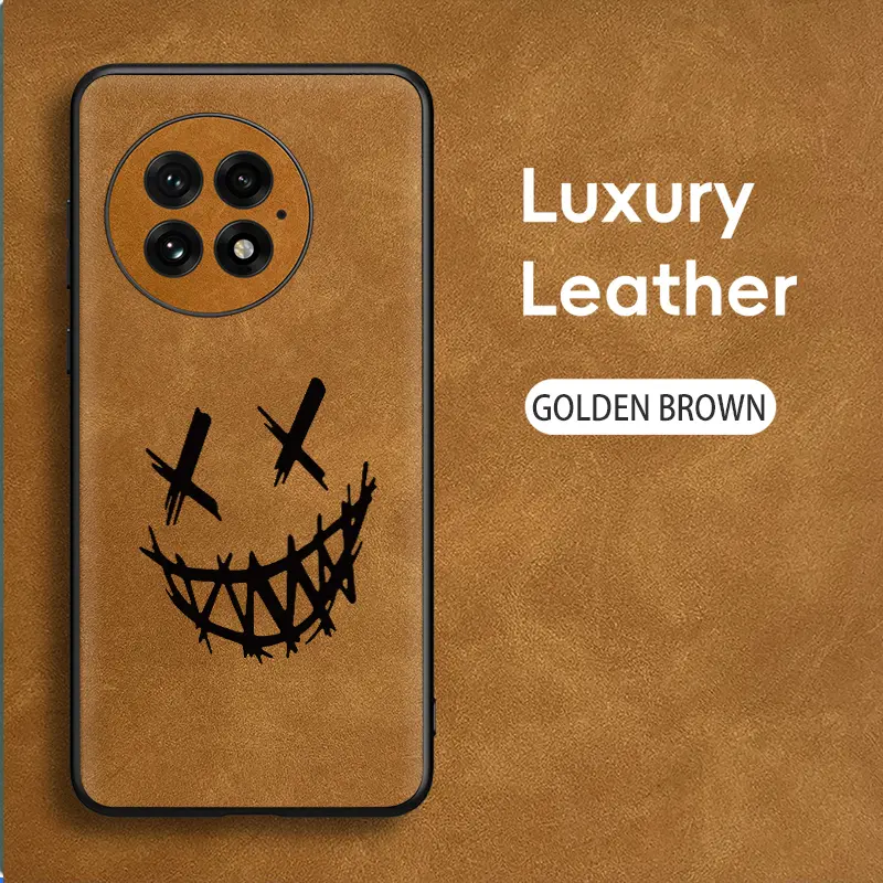 Luxury artificial leather phone case for OnePlus 1+15/13T/13R/Ace5Racing/Ace5Ultra/12 /11/ace2/ace2pro/ace3v/nord N20protective, high-quality, Grimace Smile