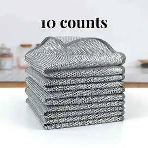 10 Counts Non-Scratch Wire Dishcloths for Kitchen Cleaning, Multipurpose Dishwashing Rags for Wet and Dry Use Easy Rinsing Wire Cleaning Cloth Reusable Wire Dish Towels for Kitchen, Sinks, Pots, Pans