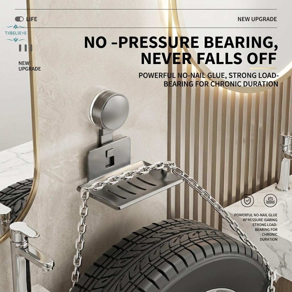 Strong Suction Cup Soap Dish Holders Sturdy Aluminum ABS Wall Mounted Draining Soap Box for Bathroom and Kitchen